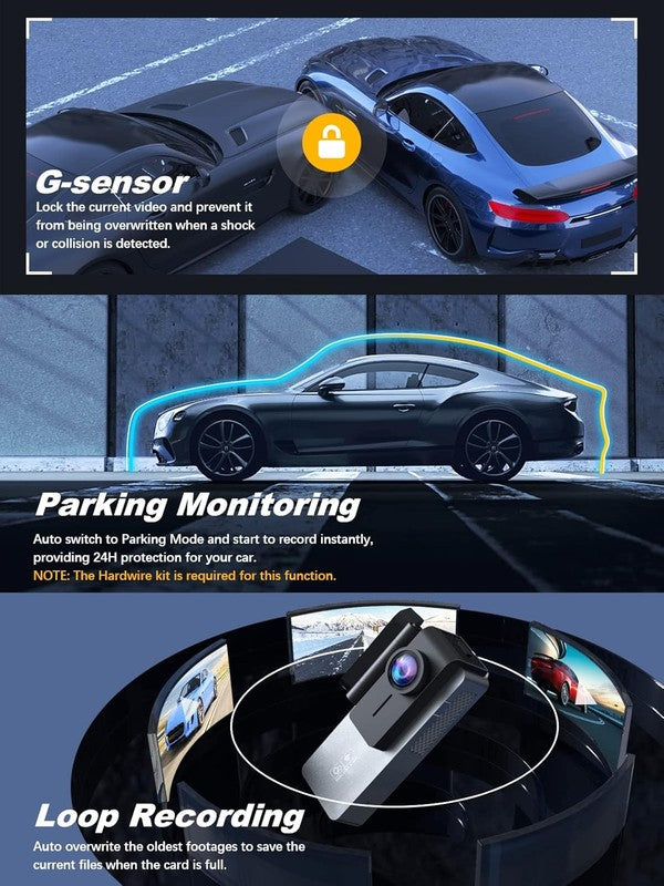 4K+1080P Dual Dash Cam Front Rear w/ 64GB Card WiFi Night Vision Parking5