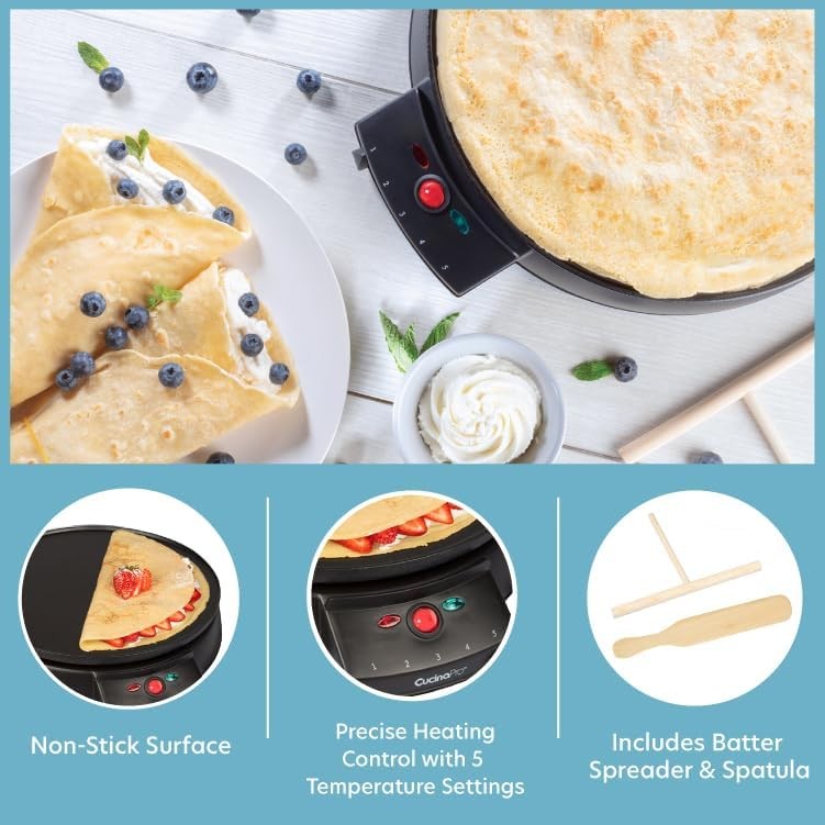 12" Electric Griddle & Crepe Maker Nonstick Pan Adjustable Temp Holiday Gift2