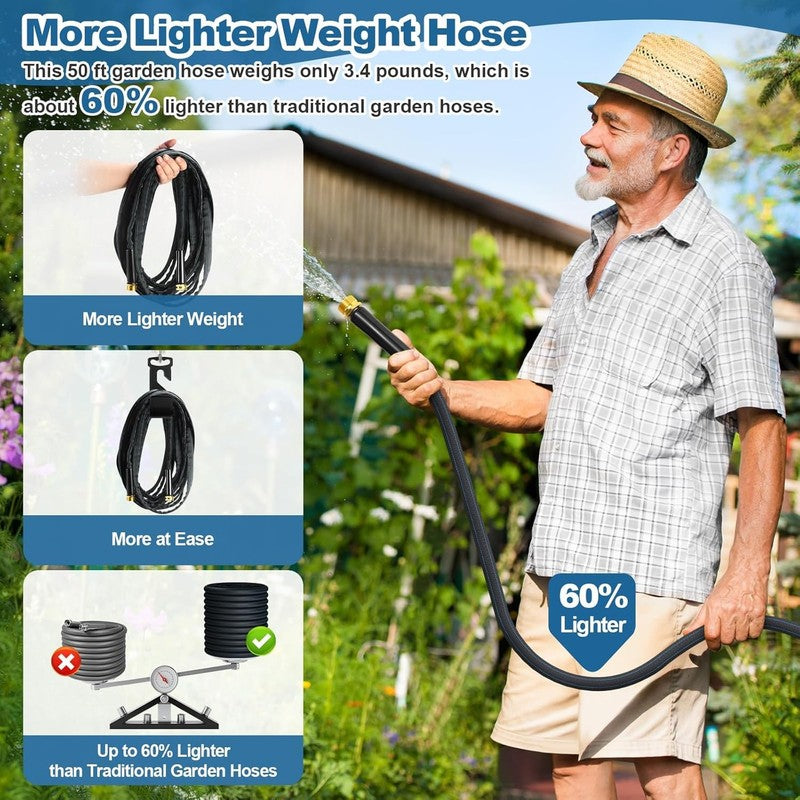 Garden Hose 50Ft Lightweight, Non-Expanding, Leak-Proof Metal Connector, No-Knot3