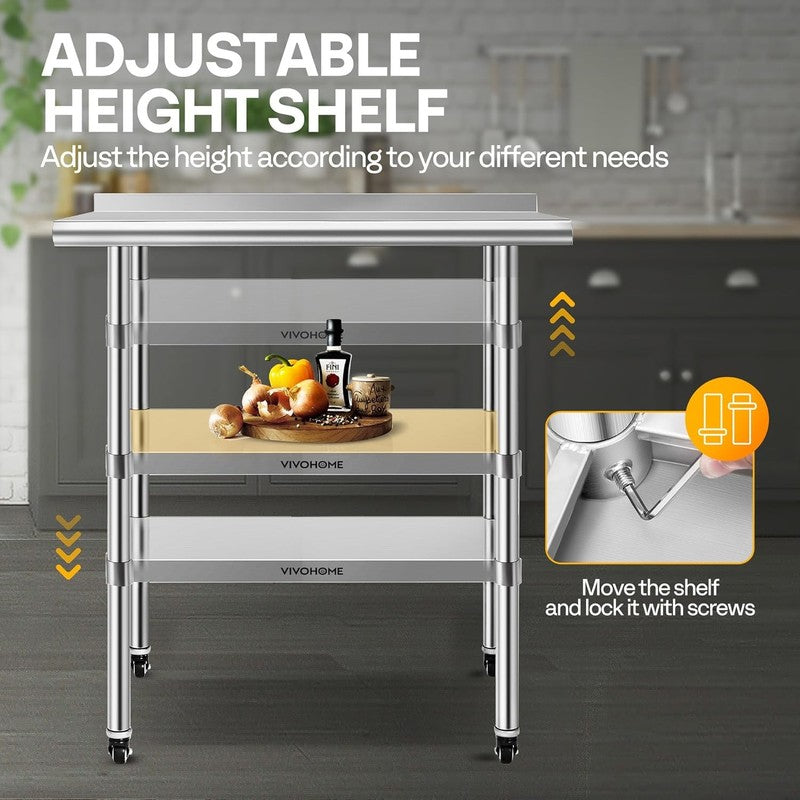 Stainless Steel Work Table 24x36 w/ Backsplash & Wheels Commercial Prep Table2