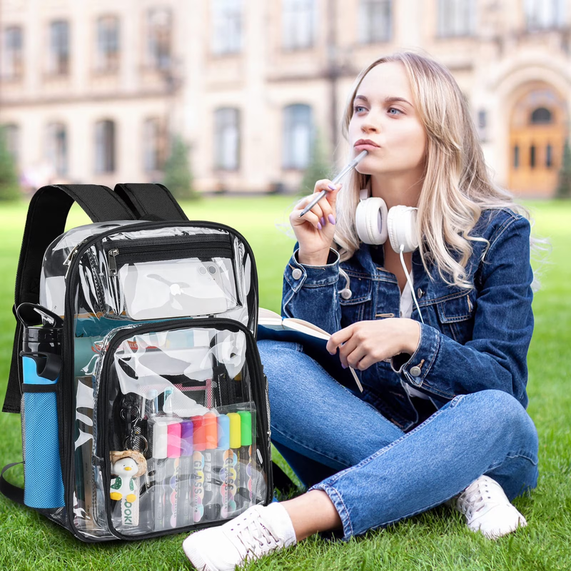 Clear Backpack, Heavy Duty PVC Transparent Backpack Stadium Approved with Reinfo5