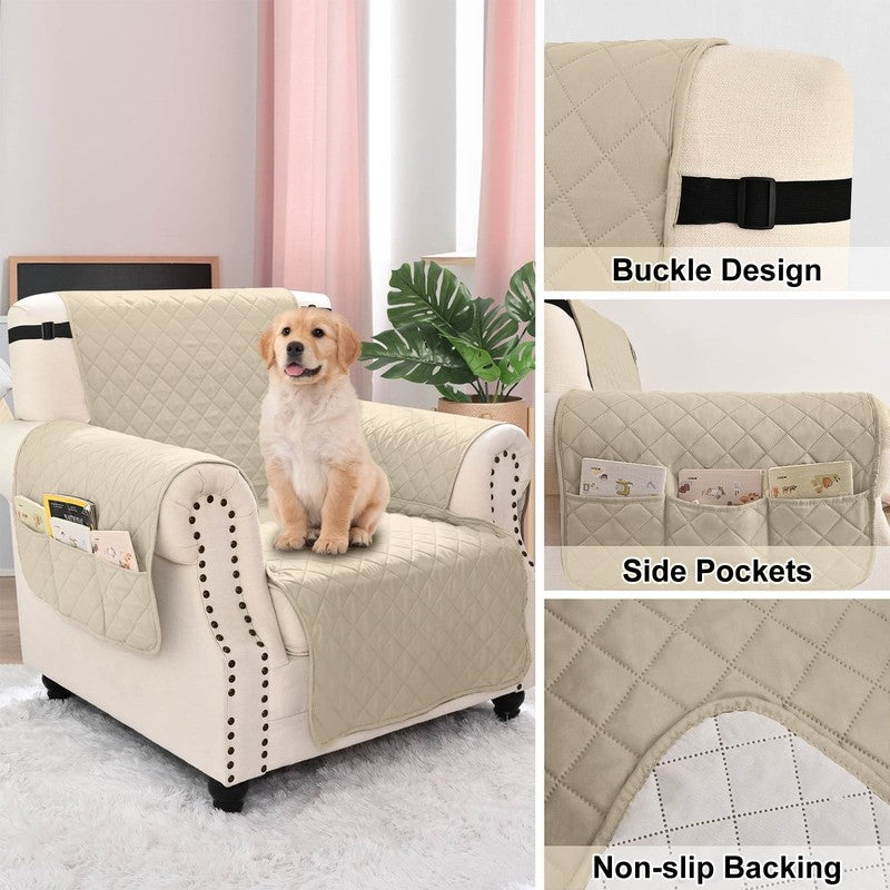 Reversible Recliner Chair Cover Khaki 25" Washable Slipcover for Pets & Kids5
