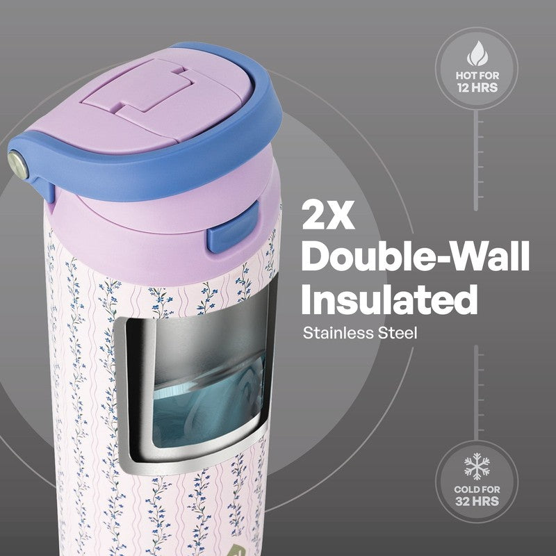 24oz Stainless Steel 2-in-1 Water Bottle with Straw and Chug Lid Vine Design4