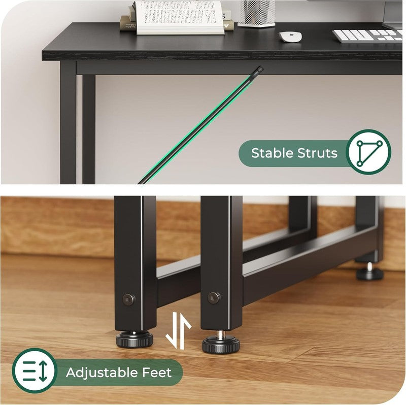 55" Computer Desk Black   Home Office, Gaming, Sturdy Metal Frame, Modern7