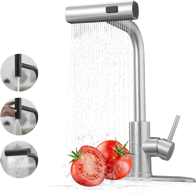 Kitchen Faucet Pull Down Sprayer Waterfall 3 Function Stainless Steel Handle0