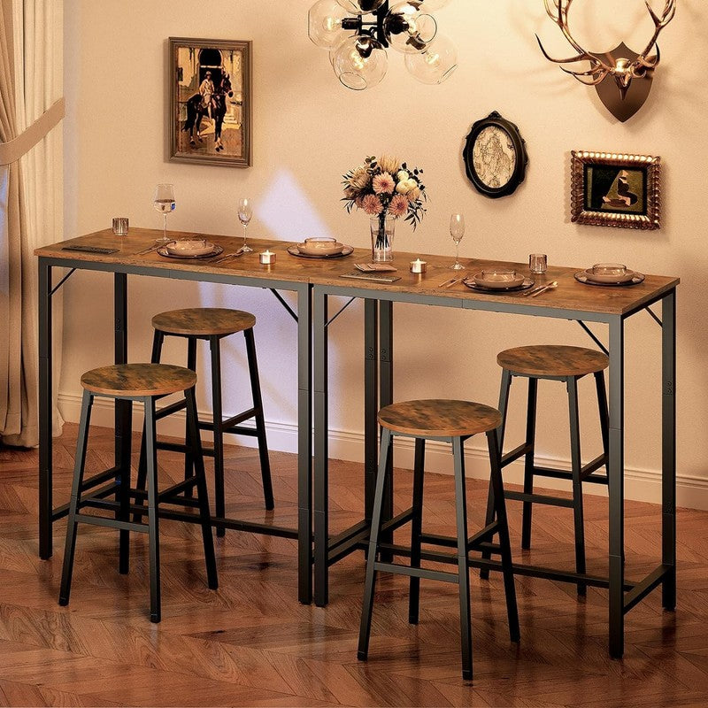 Bar Table with Charging Station High Top Counter Pub Table Rustic Brown/Black1