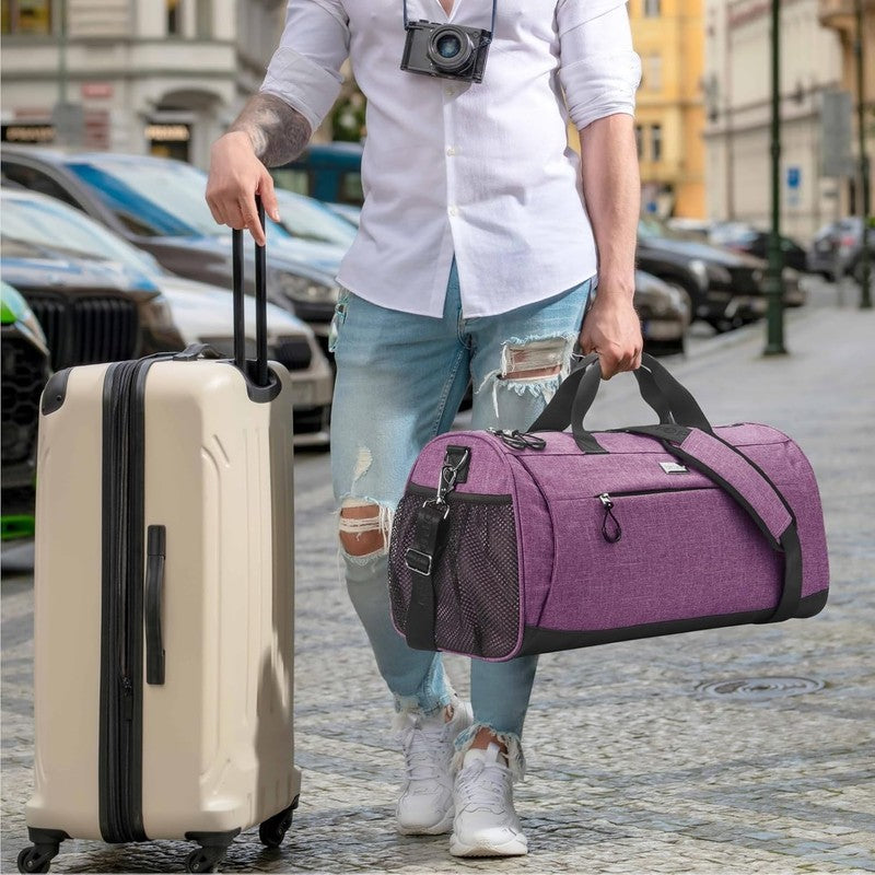 Gym Bag Unisex Duffel Shoe Compartment Wet Pocket Travel Sports Textured Purple7