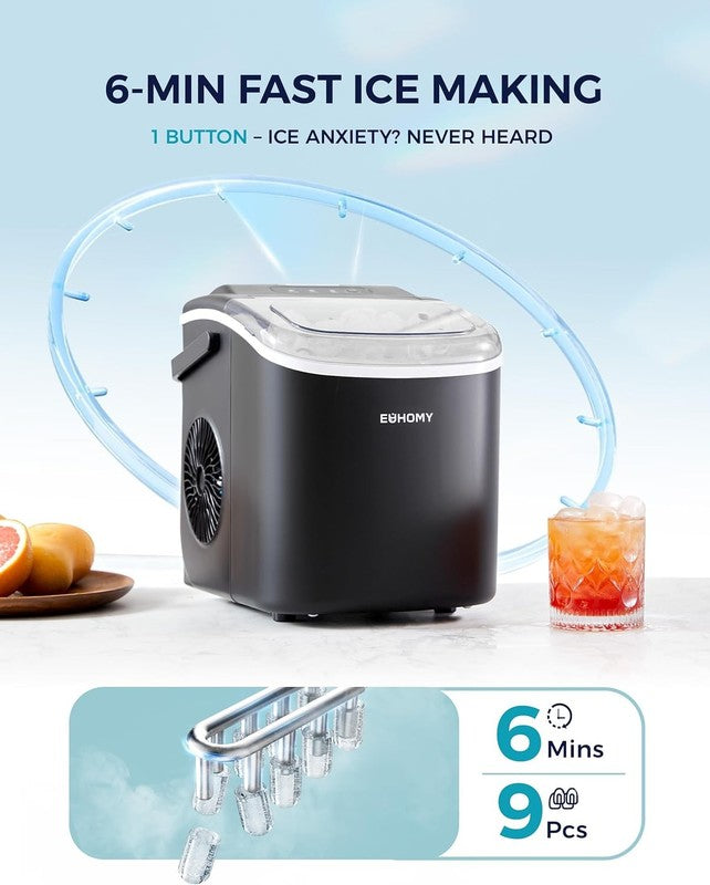 Portable Ice Maker - 26Lbs/24Hrs, 9 Cubes in 6 Mins, Auto-Clean, Black2
