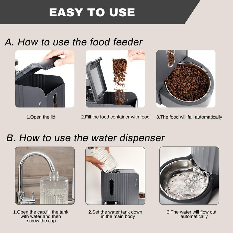 Automatic Cat Feeder and Water Dispenser Set, Large Capacity Stainless Steel4