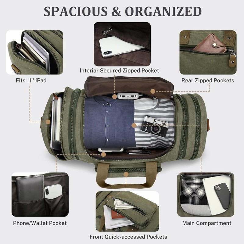 Canvas Duffle Bag for Travel 50L Duffel Overnight Weekender Bag (Army Green)3
