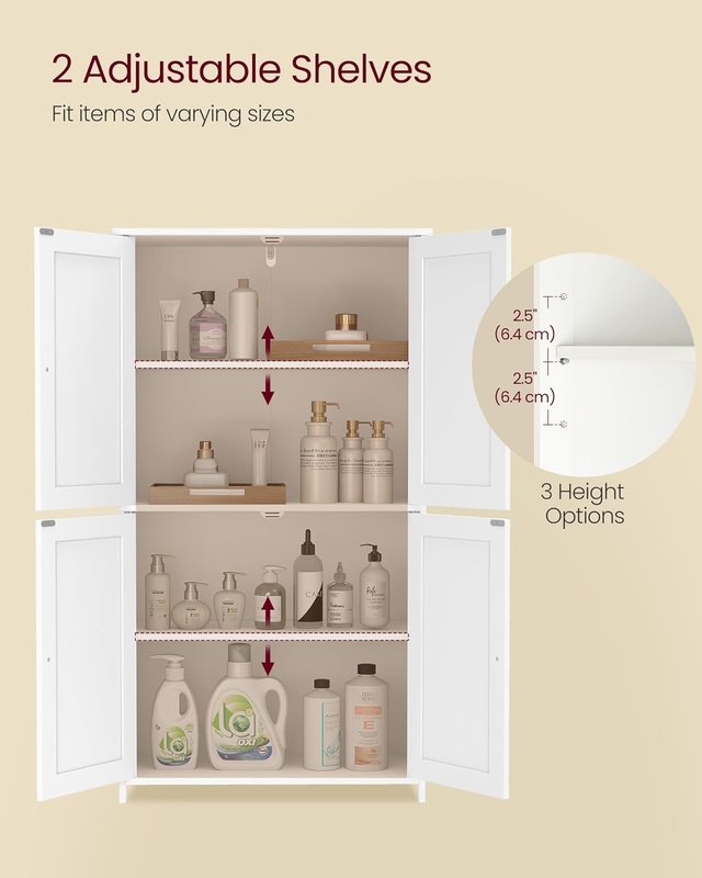 Shaker Floor Storage Cabinet 4 Door 2 Shelves Tall Organizer Cloud White4