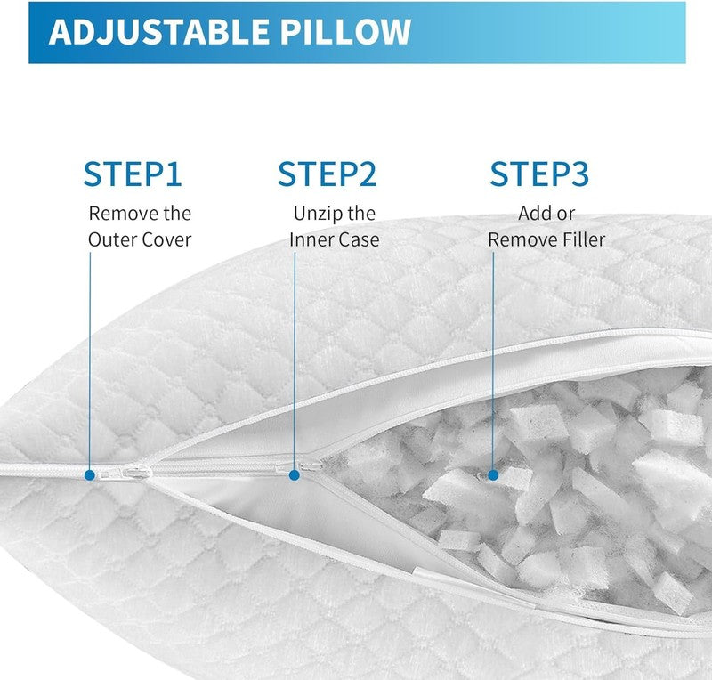 Shredded Memory Foam Pillows Queen Set of 2, Cooling, Adjustable, Washable4