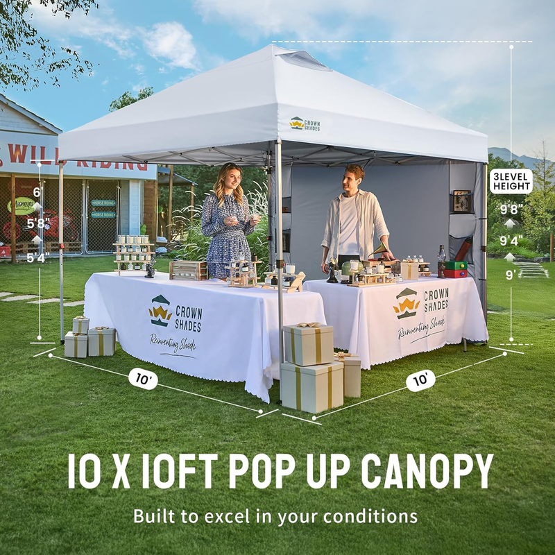 Crown Shades 10x10 Pop Up Canopy Tent w/ Sidewall Easy Setup Grid White6