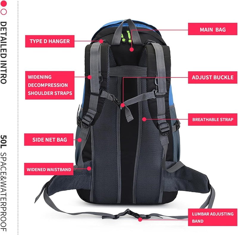 50L Hiking Backpack, Water Resistant Lightweight Outdoor Sport Daypack Travel Ba6