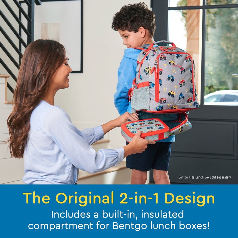 Kids 2-in-1 Backpack and Insulated Lunch Bag Trucks Print Water Resistant School1