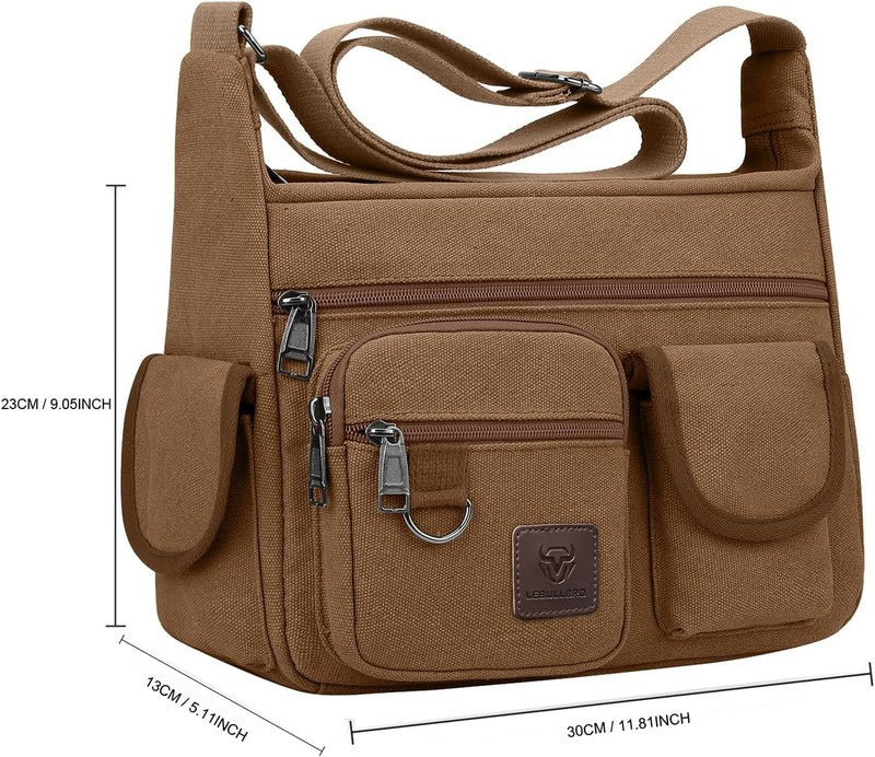 Canvas Shoulder Bag Men Multi Pockets 13 Inch Laptop Crossbody Sling Travel Bag5