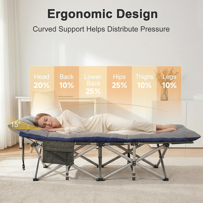 XXL Camping Cot 78x32 900LBS Heavy Duty Folding Bed w/ Mattress Pad 1200D Oxford1