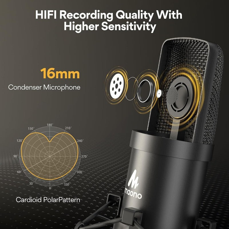 USB Microphone,  192Khz/24Bit Plug & Play PC Computer Podcast Condenser Cardioid2
