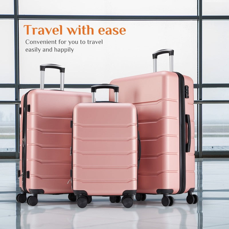 3-Piece Hard Shell Luggage Set ABS Expandable Spinner TSA Lock Pink3