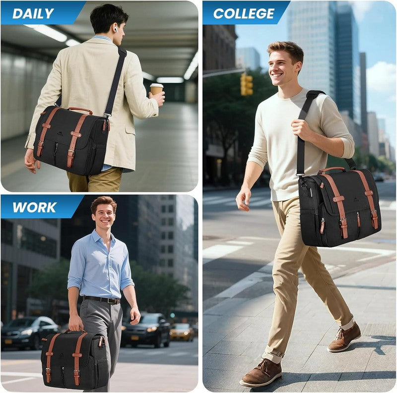 Messenger Bag 15.6 Inch Laptop USB Charging Port Water Resistant Satchel Black1