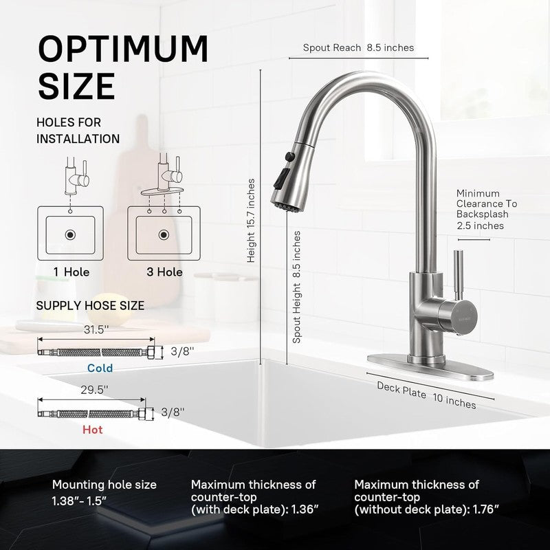 Brushed Nickel Pull Out Kitchen Faucet with Sprayer for Sink and Bar2