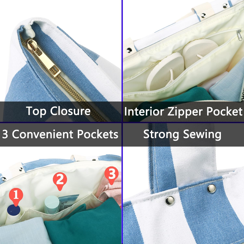 Large Waterproof Beach Tote Bag Canvas Pool Travel Bag Wet Pocket3