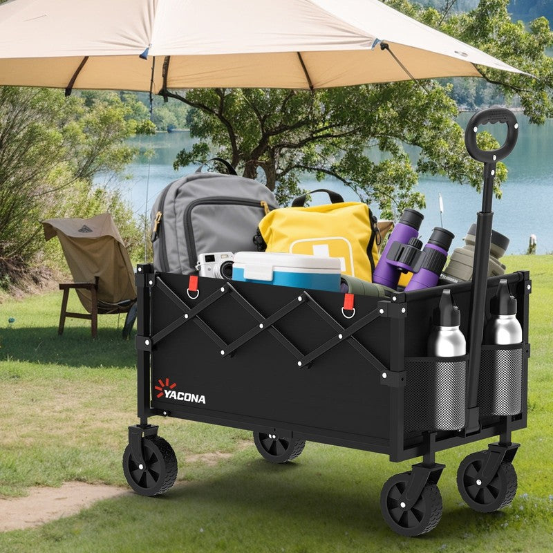 Foldable Utility Wagon Cart with Wheels   Garden Beach Camping Black3