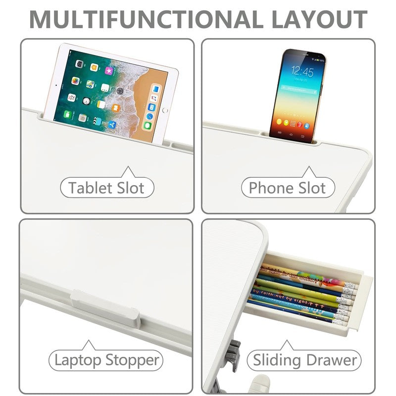 Height & Angle Adjustable Lap Desk Foldable Laptop Stand Bed Tray White1