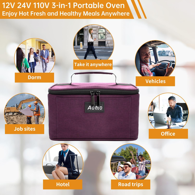 Portable Electric Lunch Box Food Warmer 12V/24V/110V Car Oven Deep Purple6