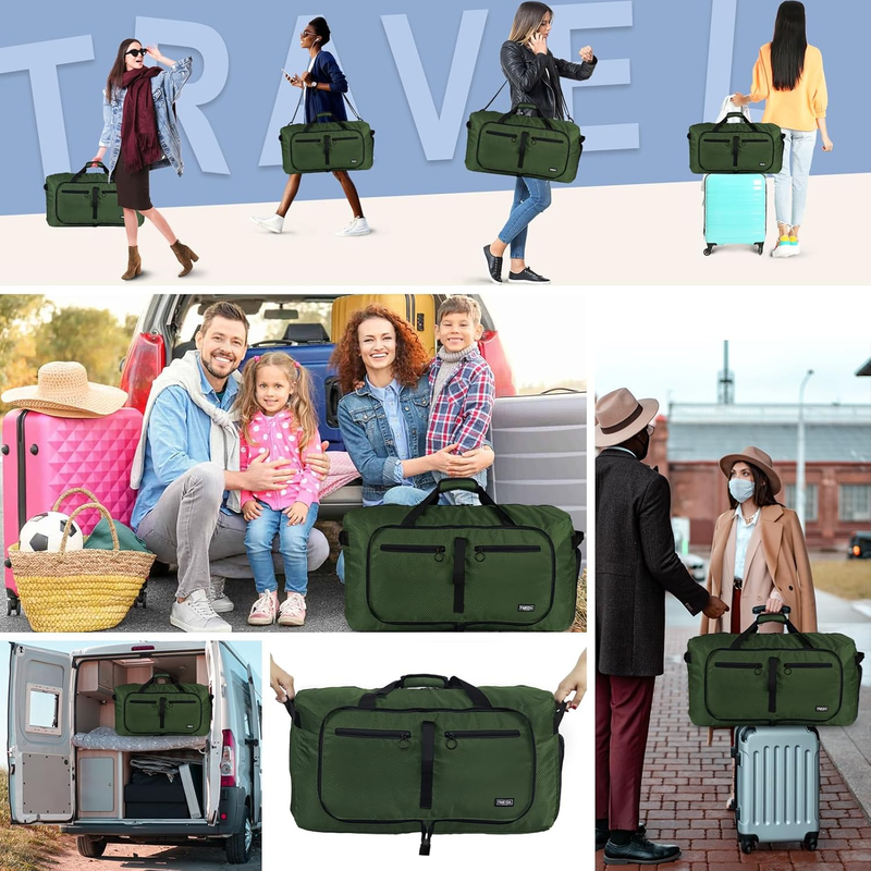 65L Travel Duffel Bag Foldable w/ Shoe Compartment Water Resistant Gray1
