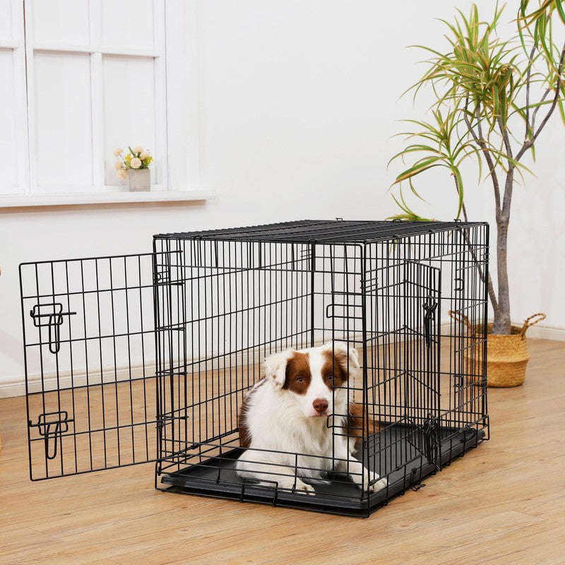 Wire Dog Crate, Double-Door, Divider and Leak-Proof Tray, Metal, Foldable, Durab1