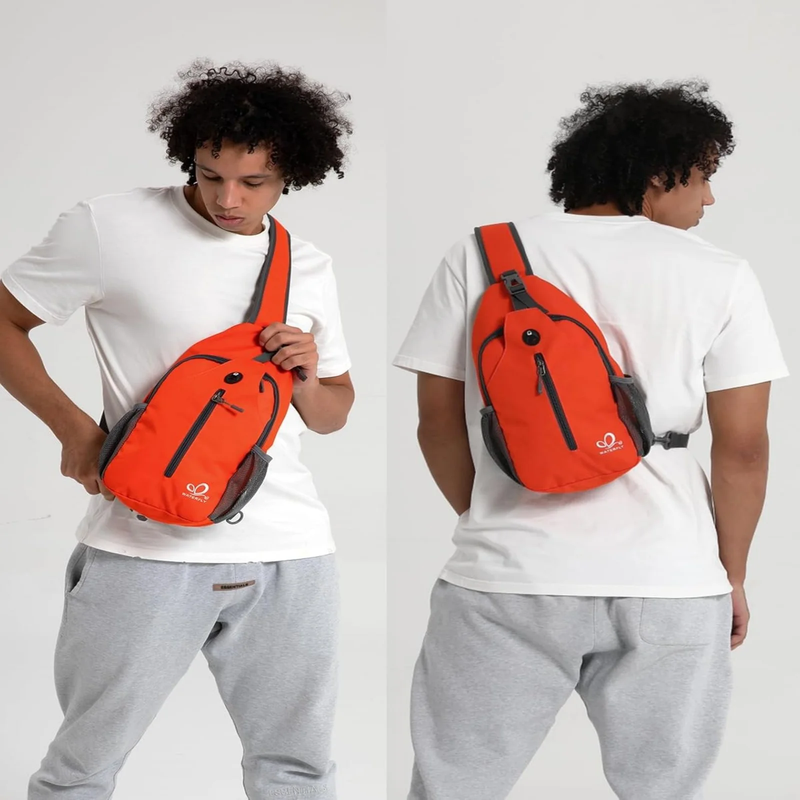 Unisex Hiking Travel Nylon Sling Bag Cross Body Shoulder Chest Bag,Orange Red2
