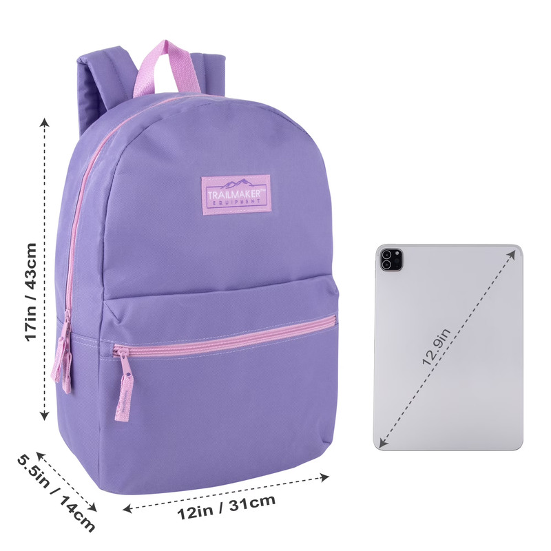 17" Solid Color Backpack Purple Work Office Gym Travel Bag2