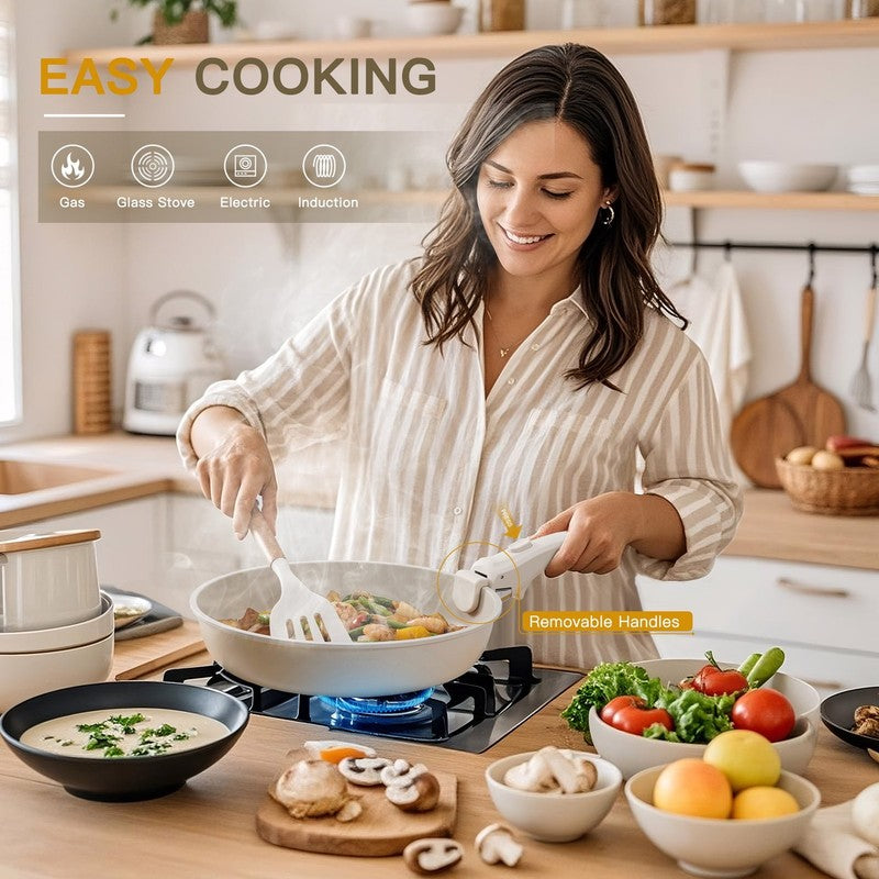 22 Piece Pots and Pans Set Non Stick, Cookware Set with Detachable Handles, Oven1