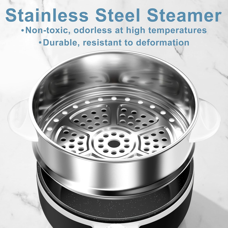 Hot Pot Electric with Steamer 1.5L  Mini Cooker Rapid Noodles Steak Egg Fried2