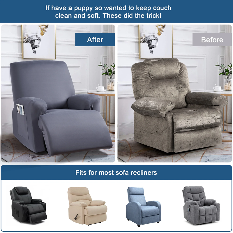 3-Piece Light Gray Recliner Chair Slipcover Stretch Couch Sofa Cover4