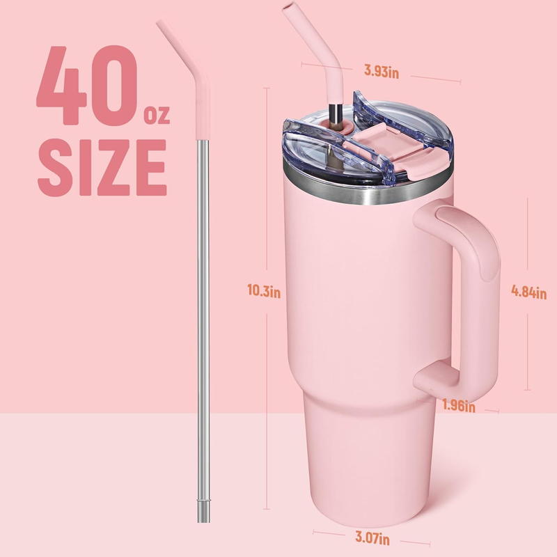 40oz Stainless Steel Tumbler w/ Handle Straw Lid Insulated Pale Sage1