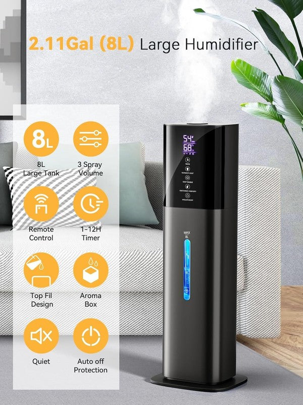 8L Cool Mist Humidifier Bedroom Large Room Quiet Ultrasonic 3 Speed Humidistat1