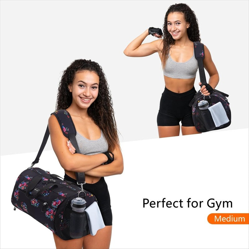 Gym Bag Women Duffel Shoe Compartment Wet Pocket Travel Sports Flower M1