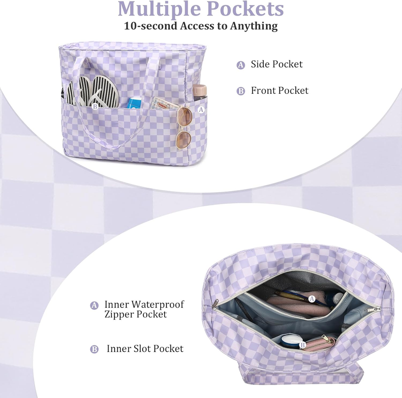 Women Waterproof Beach Tote Large Zipper Wet Pocket Pool Travel Bag4