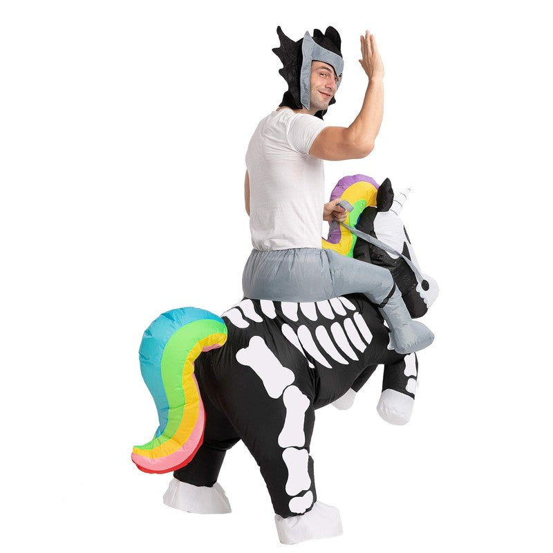 Skeleton Unicorn Inflatable Ride On Costume Adult LED Eye Halloween Party Outfit3