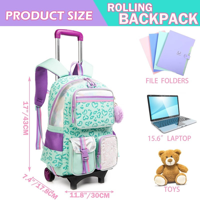 Kids Rolling Backpack with Wheels for Girls Teen,Trolley Roller Luggage with Whe3