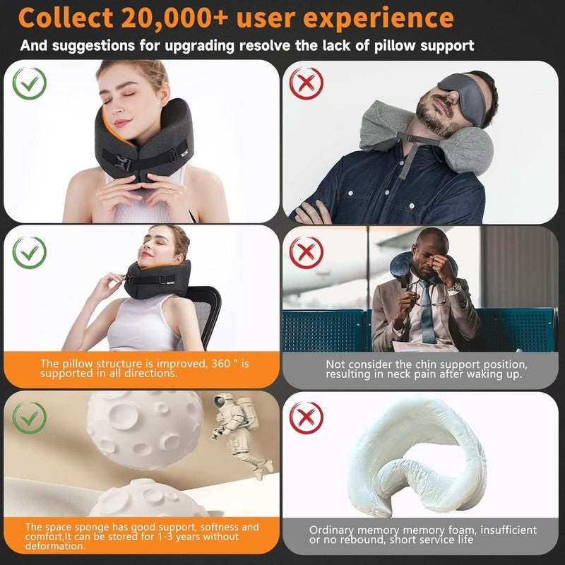 Travel Neck Pillow Memory Foam Set w/ Mask & Earplugs – Black – Airplane/Car4