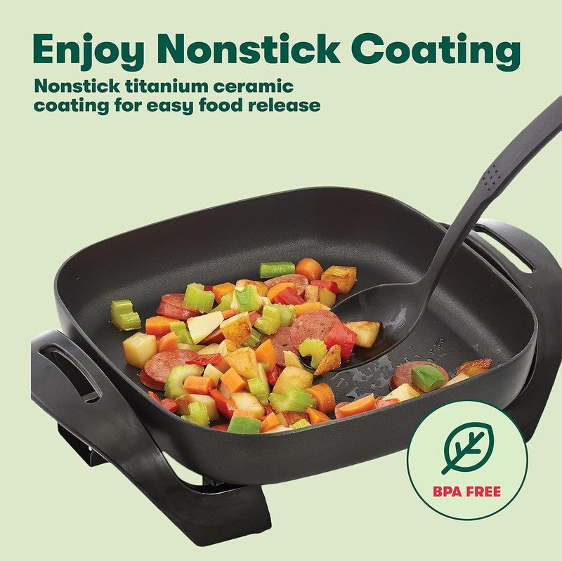 Electric Skillet Nonstick Frying Pan Glass Lid 12x12” Cool Touch Black4