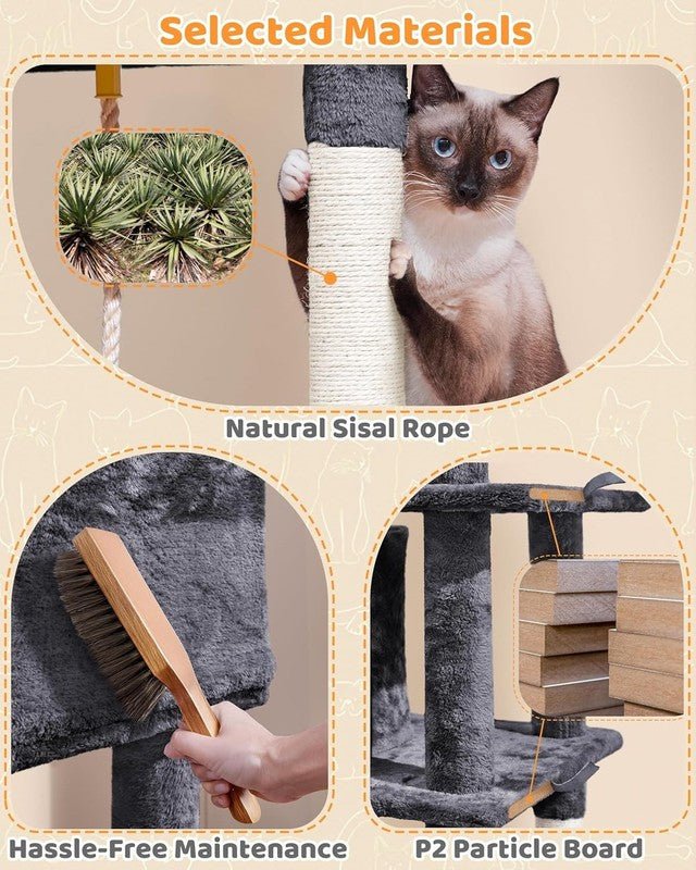 Large Multi-Level Cat Tree, 63 Inches Tall with Sisal-Covered Scratching Posts, 6