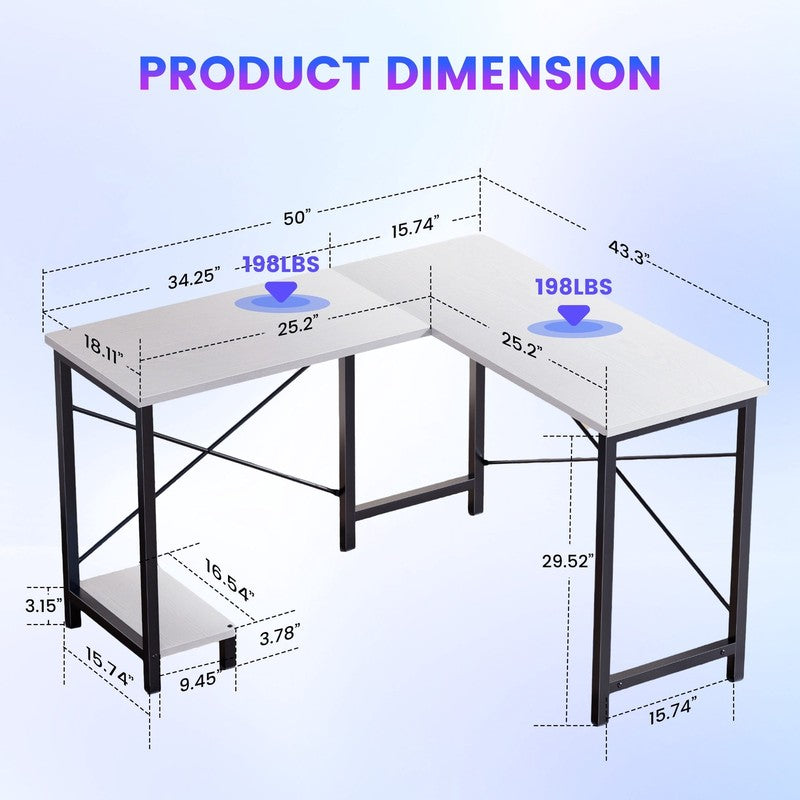 50 Inch L Shaped Desk - Computer Desk Corner Desks Gaming Desk PC Table with CPU2