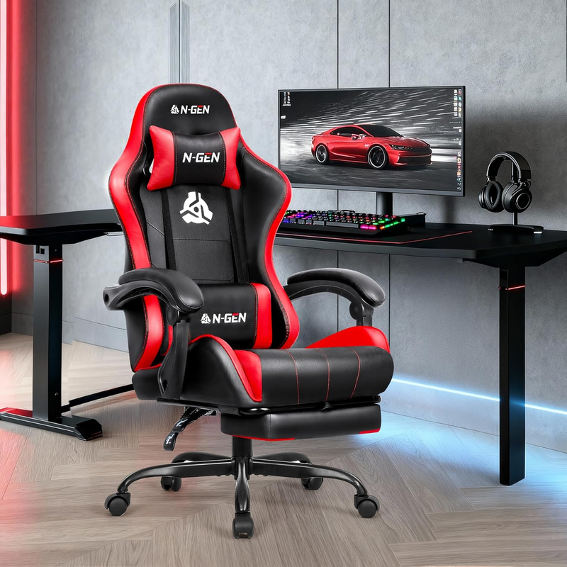 Video Gaming Chair with Support High Back Red Leather Office Desk Chair1