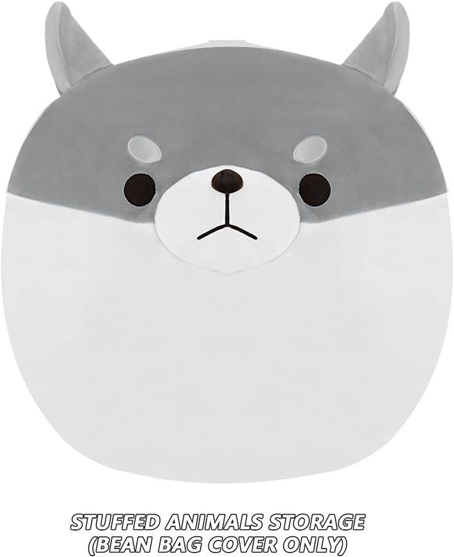 Stuffed Animal Storage Bean Bag Cover Kids Grey Shiba Inu Toy Organizer XL2