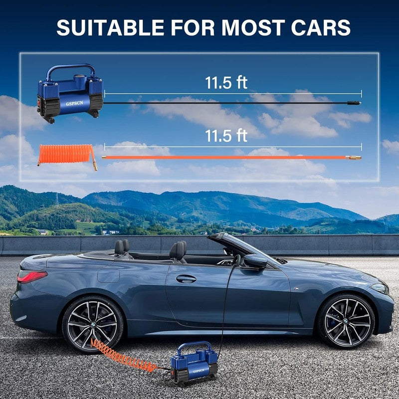 Blue Heavy Duty Tire Inflator 150PSI | 12V Metal Air Pump w/Bag & Adapter1