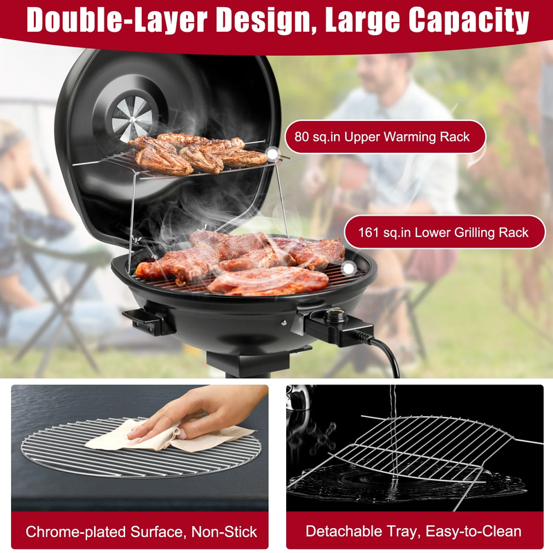 Electric BBQ Grill Portable Standing Grill with Removable Non-Stick Warming Rack1